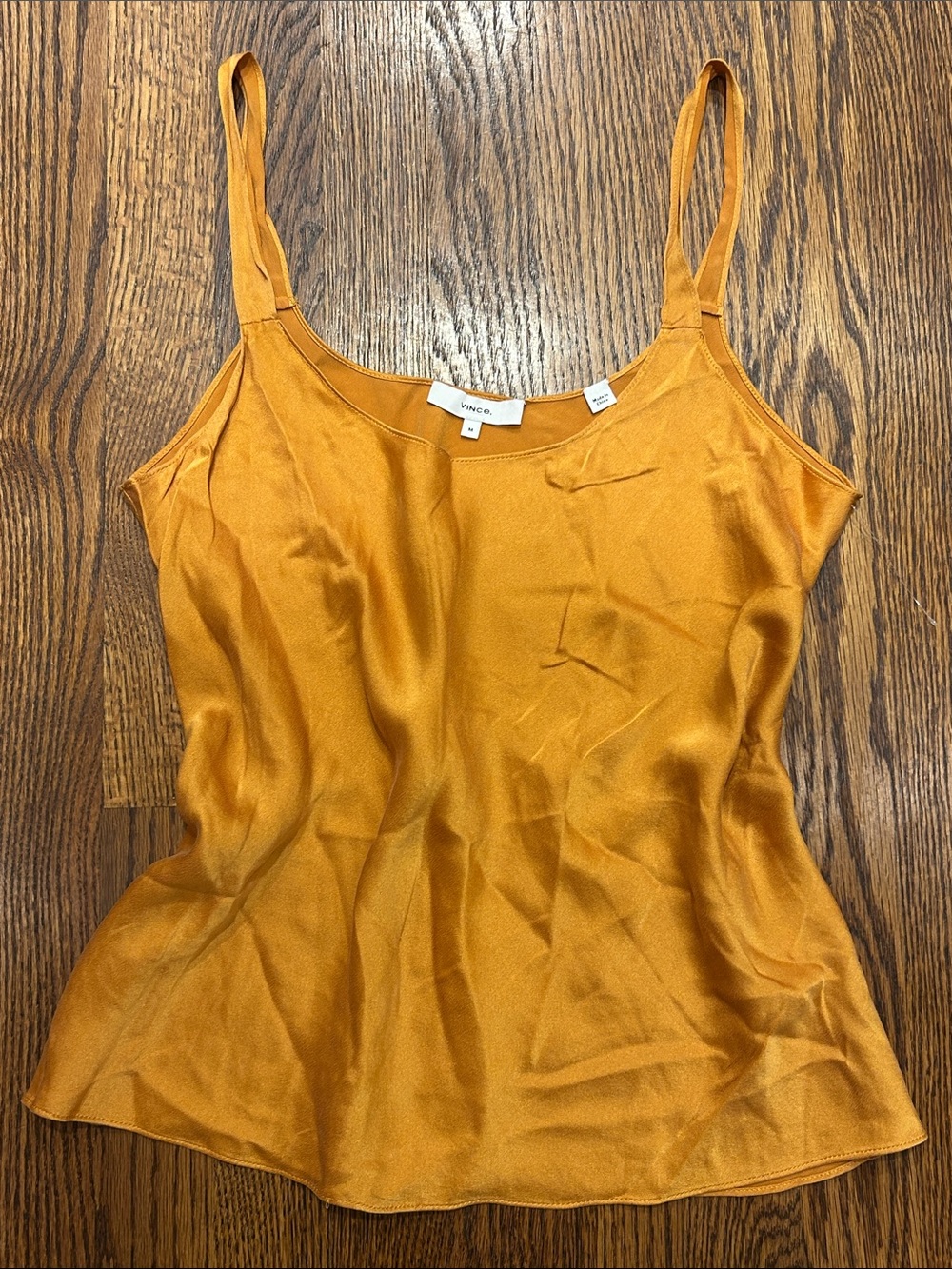 VINCE Silk Satin Scoop-Neck Cami in Burnt Orange Sz M GUC